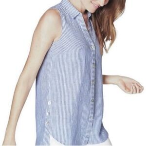 J. Jill Sleeveless Button Down Striped Linen Top 2x